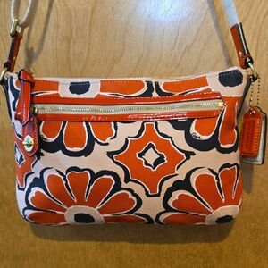 Coach Orange and Black Floral Crossbody/Shoulder Bag
